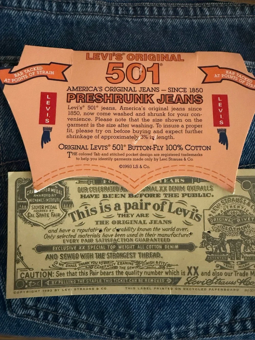 Levi’s Vintage New Old Stock, 501-0193 Button Fly Made in USA Jeans Size W38 L30